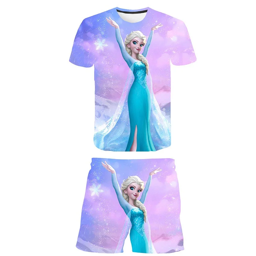 

Summer Children Frozen 2 Clothes Suits Elsa Anna Princess Girls T Shirts Shorts 2 Piece Set Kids Disney Series Clothing Outfits