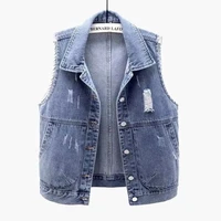 womens plus size 5xl hooded denim vest spring and autumn new korean version fashion design sense embroidery casual short coat