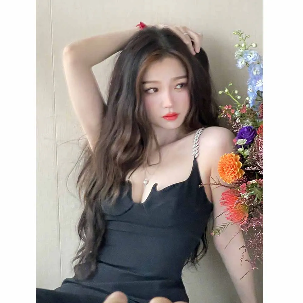 

Yu Shuxin same black suspender 2023 Summer sexy pure temperament Cocktail dress woman women fashion night long