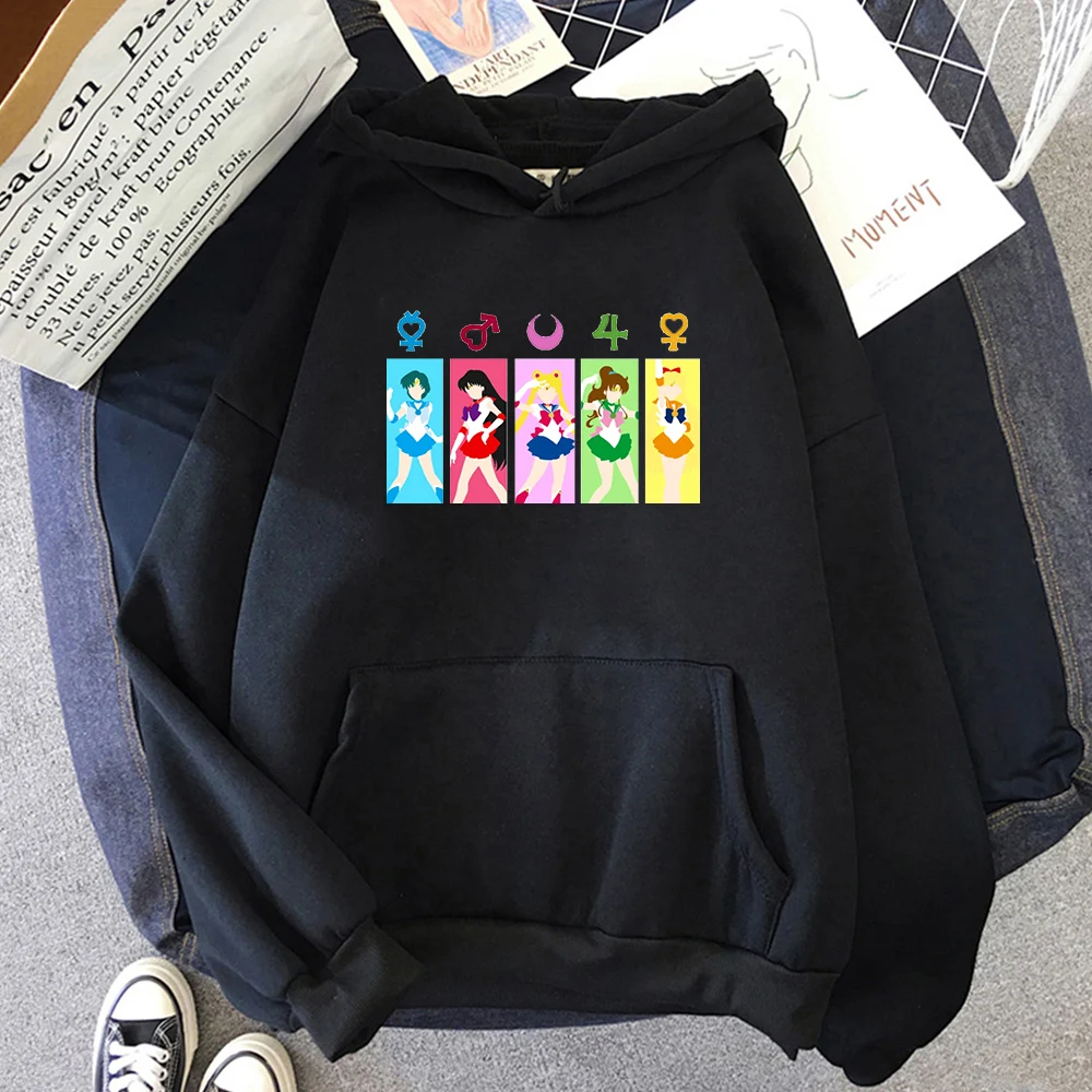 

Sailor Moon Hoodie Oversized Kawaii Womens Loose Vintage Sweatshirts Casual O-Neck Spring Autumn Fleece Pullovers Women Clothing