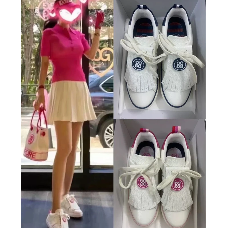 

Original Brand Fashion Top High Quality Sport women shoes golf board shoes fixed sneakers Pink pink lace tassel golf Trainers