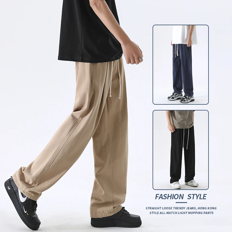 

2023 New Korean Fashion Gradient Men's Straight pants High Street Style Wide pants for Men Unisex Denim Pants 100% Cotton
