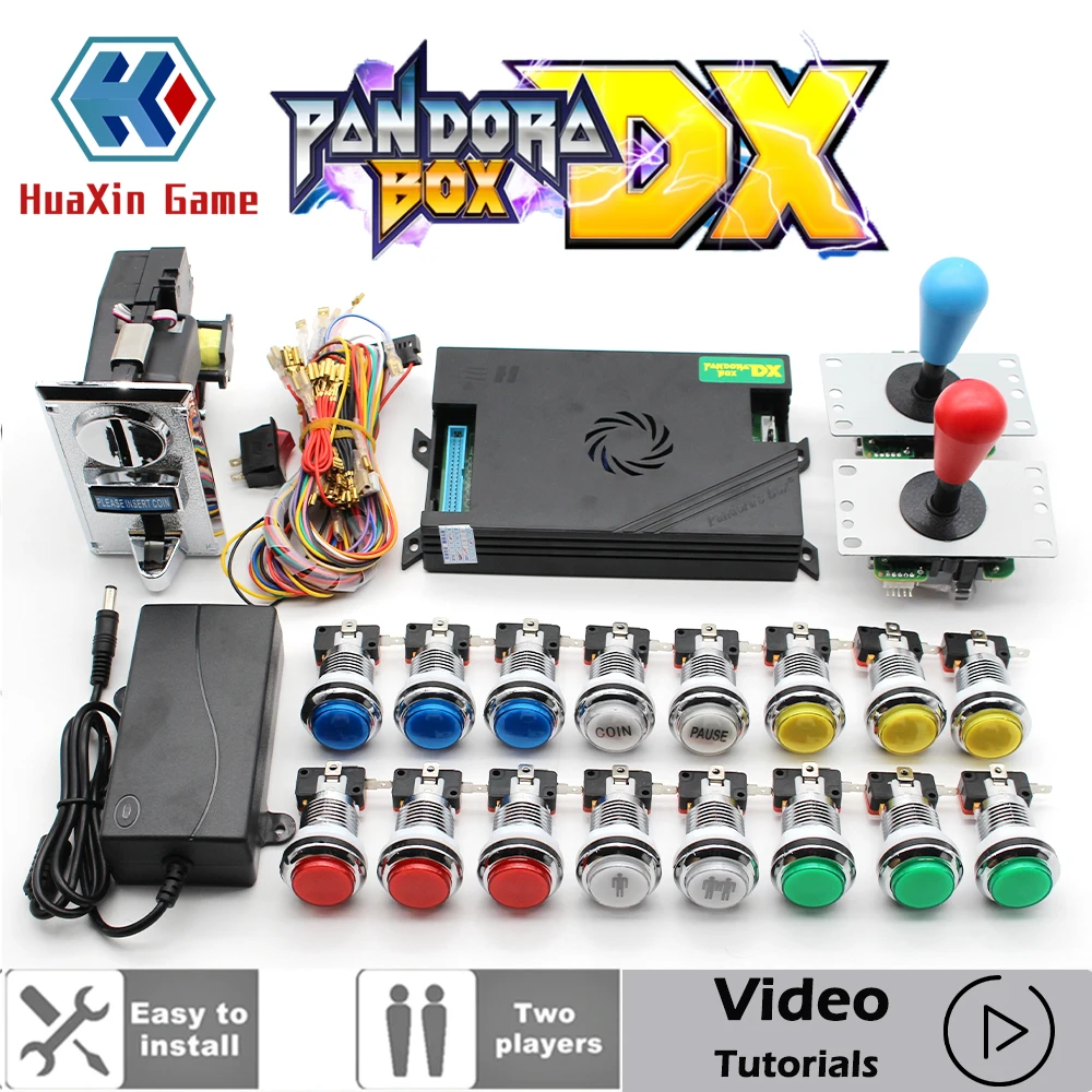 2 Player Kit SANWA Joystick,Chrome LED Push Button,Original Pandora Box DX Coin Acceptor for Arcade Machine Cabinet with Manual