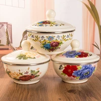 new enamel bowl cup enamel soup pot with lid soup bowl household instant noodle lunch box bowl and basin kitchen supplies