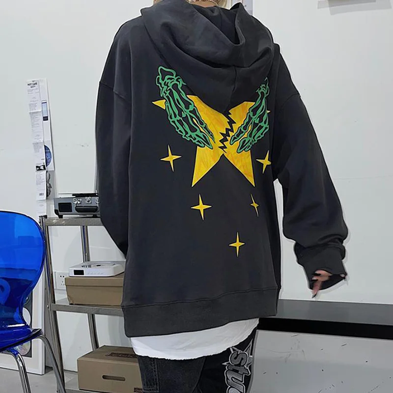 

Spring Gothic Style Ladies Sweatshirt Harajuku Skeleton Hoodies Hooded Aesthetic Hoodie Spring Ladies Hoodie Streetwear