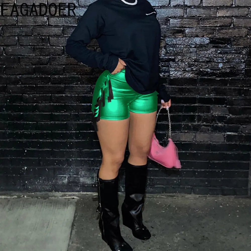 FAGADOER Fashion Y2K Street Style Women Bronzing Solid Tassel Design Shorts Casual Female Skinny Party Matching Clothing Bottoms