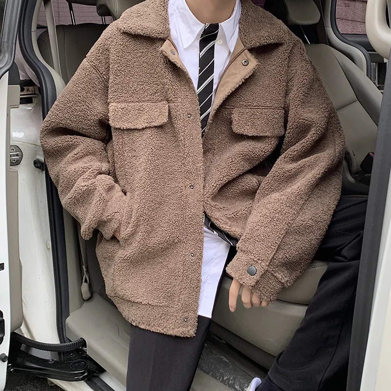 Winter Jacket Men Warm Fashion Casual Thickened Lamb Wool Jackets Mens Streetwear Korean Loose Short Coat Mens Plush Jacket