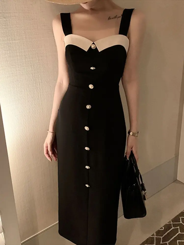 

Summer Midi Dress Women One Piece Office Lady Bandge Female Fashion Casual Solid Clothes Vestdios Elegant Dresses