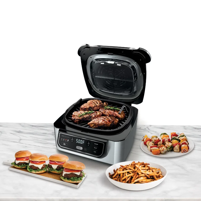 

4-in-1 Indoor Grill with 4-Quart Air Fryer, Roast, & Bake Multifunctional Pizza Bread Toaster Barbecue Cake Baking Oven