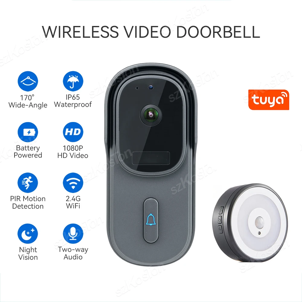 Дверной Видеозвонок Tuya Wi-Fi 1080P водонепроницаемый на батарейках - купить по