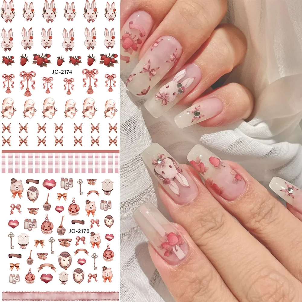 

3D Cute Rococo Rabbit Pattern Nail Art Sticker Sweet Pet Self-Adhesive Decal Design Vintage Retro Lovely Animal Nail Accessories
