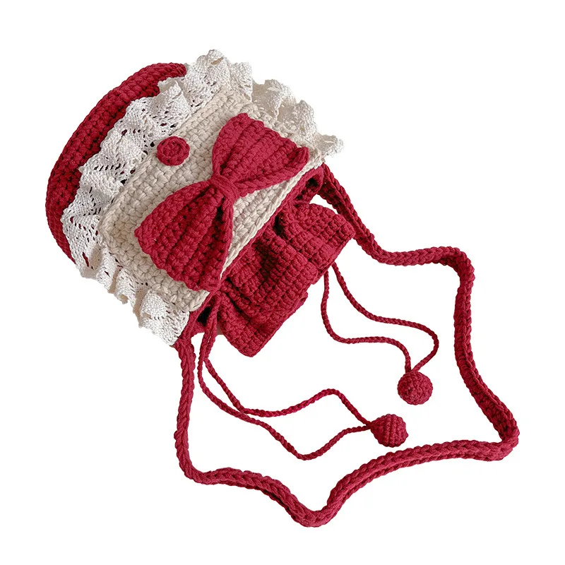 DIY Handmade Crochet Knitting Lovely Bowknot Wool One-shoulder Cross-arm Carrying Children's Bag enlarge