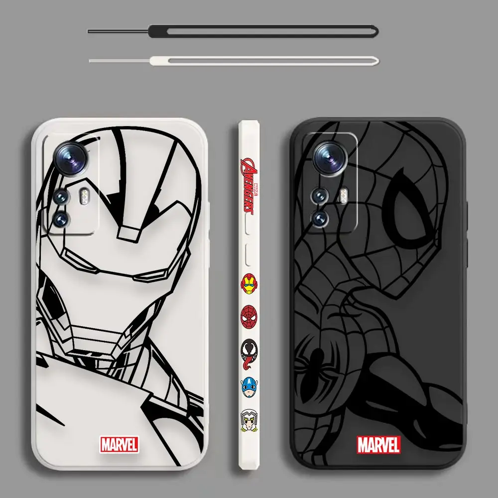

Marvel line Black SpiderMan Iron Man Comics Case For Xiaomi Mi 13 12 12S 11 11T 10 10S 9 9SE 8 8SE 6 6X Pro Ultra Liquid Cover