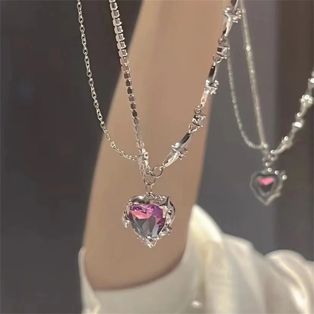 

Fashion Heart Necklace For Women New Sweet Zircon Heart Pendant Necklace Female Elegant Charm Minimalism Stainless Steel Chain