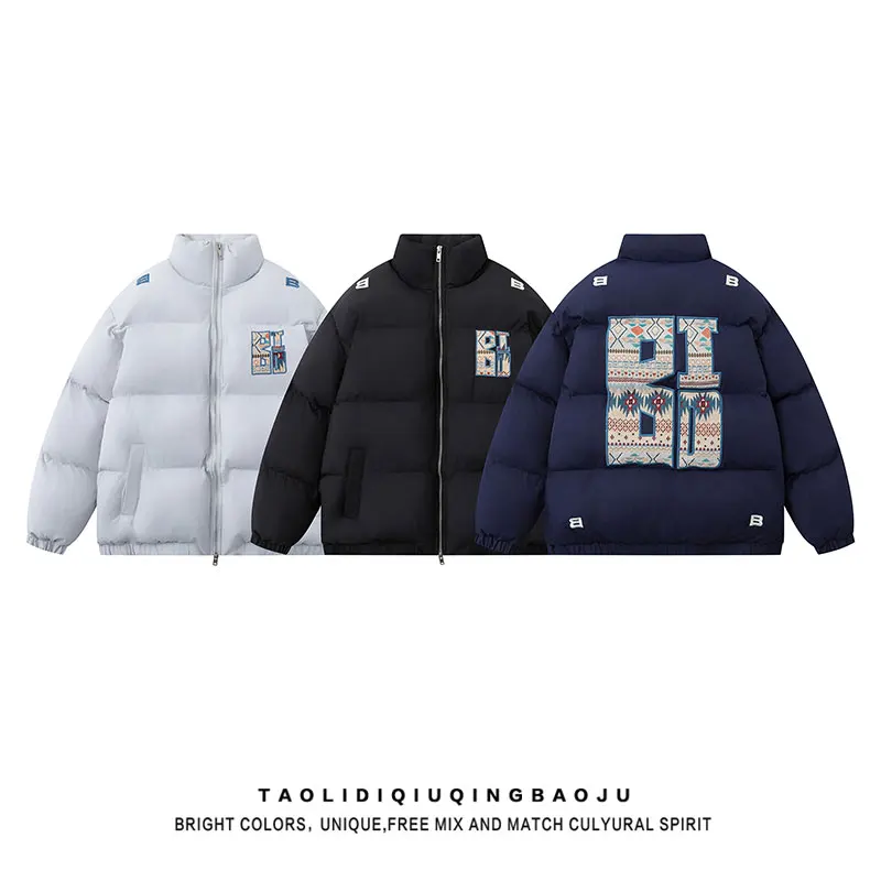 Retro Ethnic Sle Letter Embroidery Stand Collar down Coat Women Winter National Fashion Brand Couple Loose Thickened Cotton...