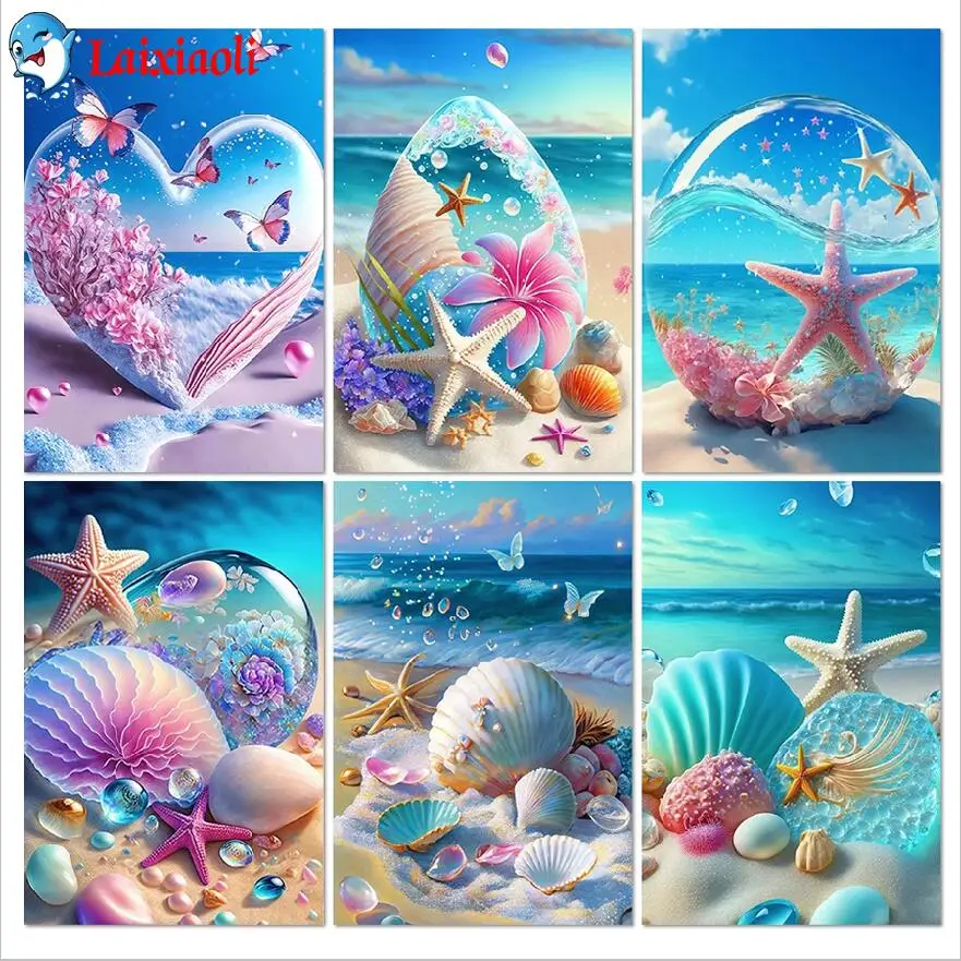 

Fantasy Shell Seaside Scenery 5D Diamond Painting full drill Diamond Embroidery Mosaic Cross Stitch Kit Girls'room Home Decor