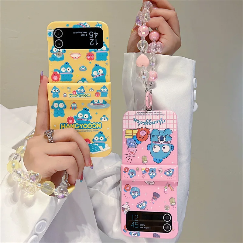 

Sanrio Hangyodon чехол для телефона Samsung Galaxy ZFlip5 5G ZFlip3 Z Flip 5 Flip3 zflip Flip4 аниме Жесткий ПК чехол с браслетом
