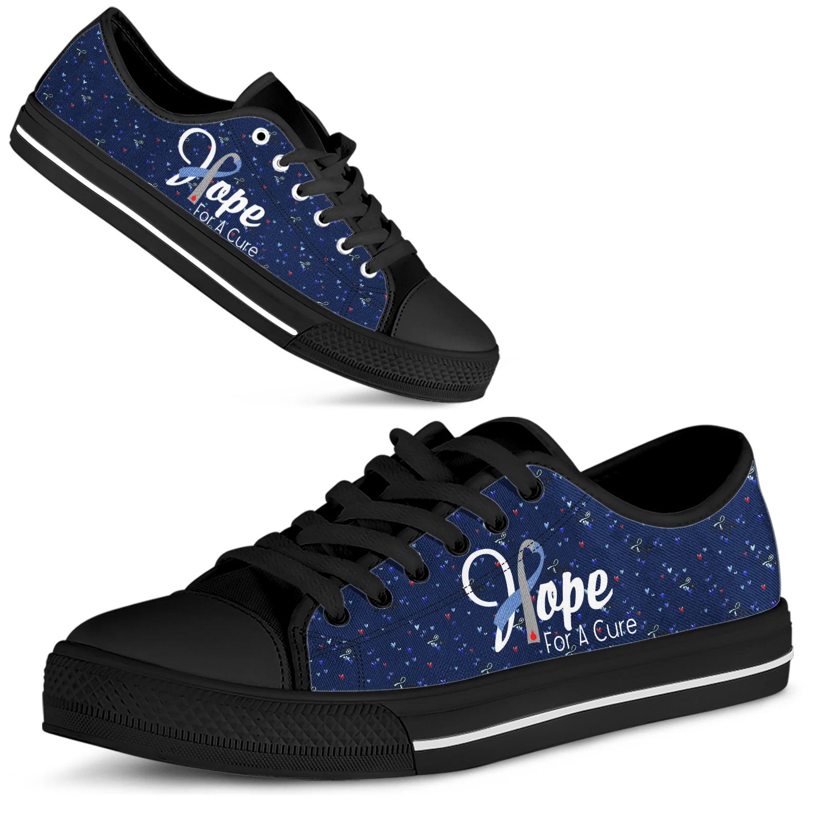 ELVISWORDS Blue & Gray Ribbon Design Canvas Shoes Diabetes Sneakers Hope Print Casual Shoes Lightweight Lace-up Flats Zapatos