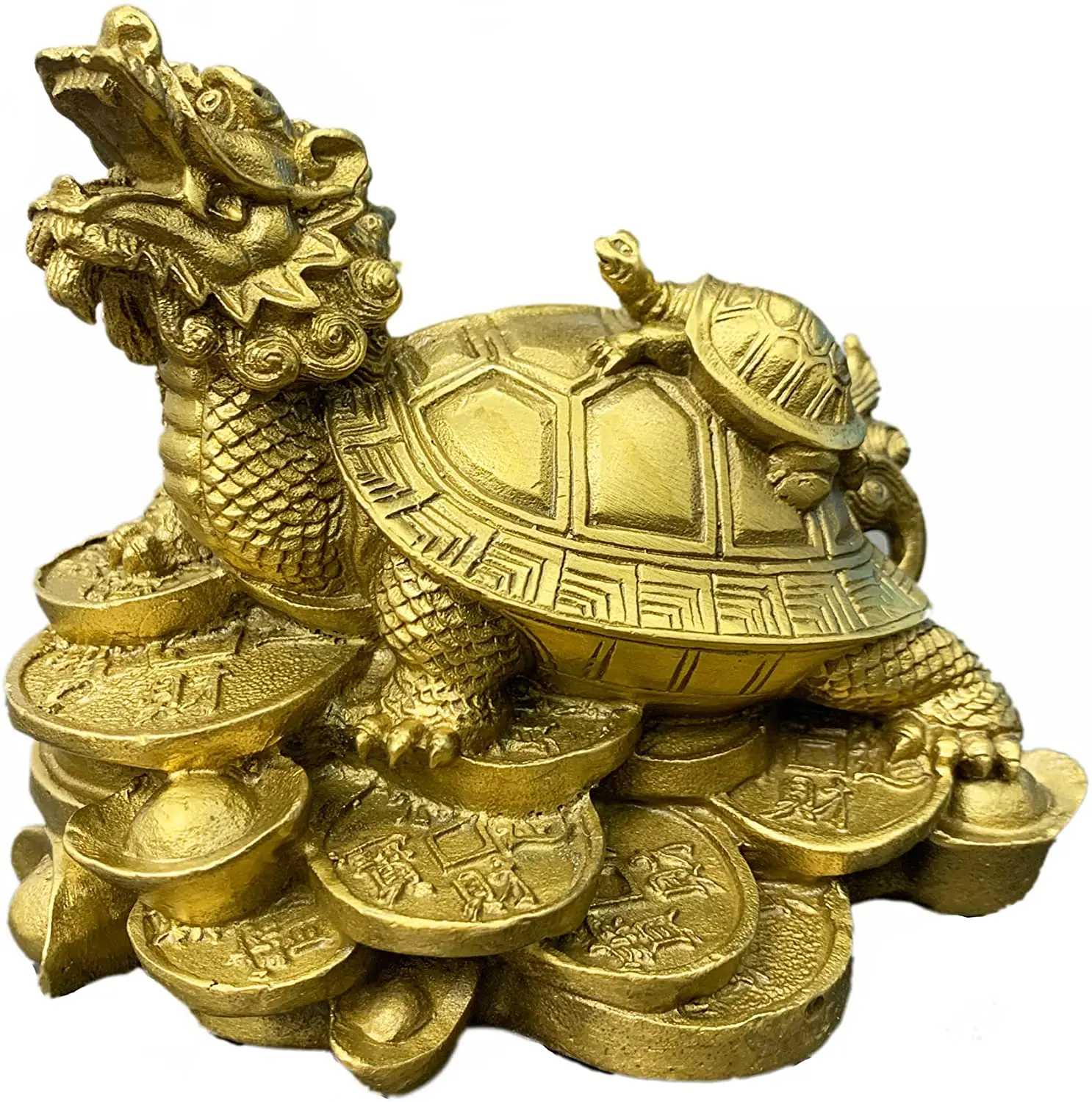 

Feng Shui Dragon Turtles Brass Statue Home Decor Figurine Attract Money and Good Luck Wealth Decoration Sculpture Golden(4.