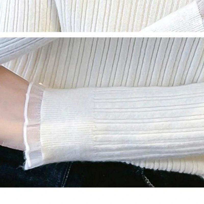 Женский однотонный пуловер в стиле пэчворк с полувысоким воротником и цветочным