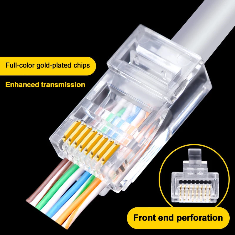 

Модульный разъем RJ45 с прозрачной головкой, 100 шт., разъем для сети CAT5 LAN для ПК, ноутбука, ТВ-приставок, кабеля Ethernet