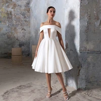 elegant white short wedding dress civil simple bridal gown boat neck a line off shoulder vestido de novia custom 2022 tea length