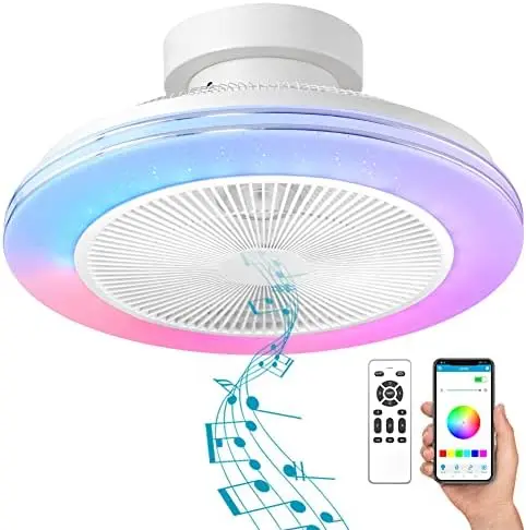 

Mount Ceiling Fan with Light,Enclosed with Bluetooth Speaker, 6 Speed Reversible Blade Low Profile ,85 Kinds of Colorful Light M