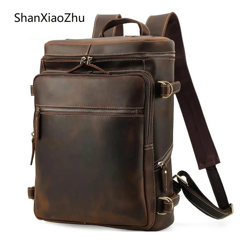 

Роскошный дизайнерский рюкзак из натуральной кожи для мужчин, мужской портфель для ноутбука, школьный дорожный ранец