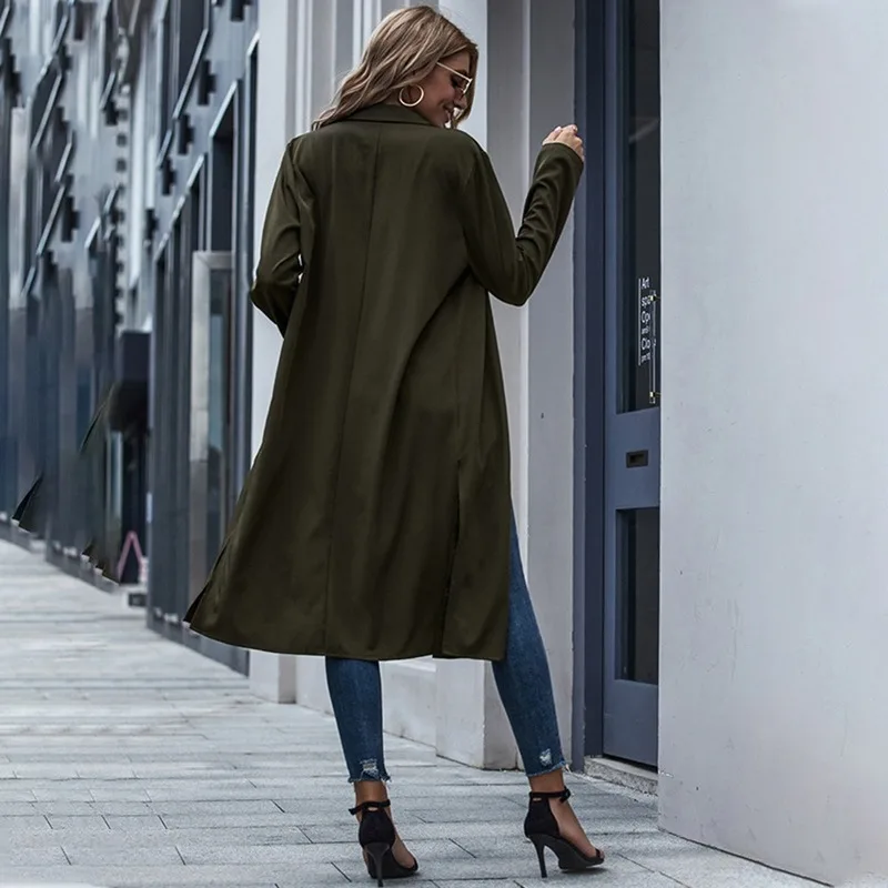 Casual Blazers Windbreaker Style Blazer Women Solid Colors Single Breasted X-Long Suits Street Indie Fashion 2021 Office Commute