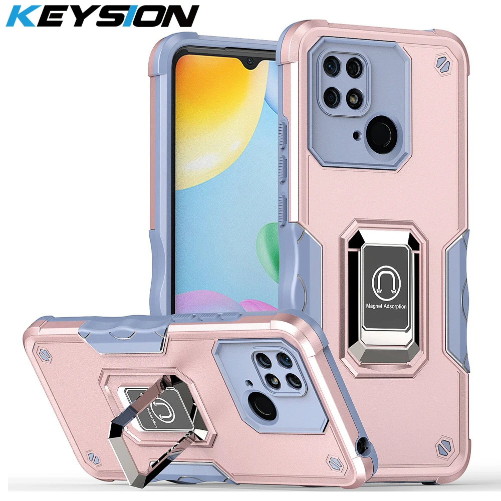 KEYSION Shockproof Armor Case for Redmi 10C 10A 9 9A 9C Note 9 Pro 9S Ring Stand Phone Back Cover for Xiaomi 11T 5G 11T Pro 5G