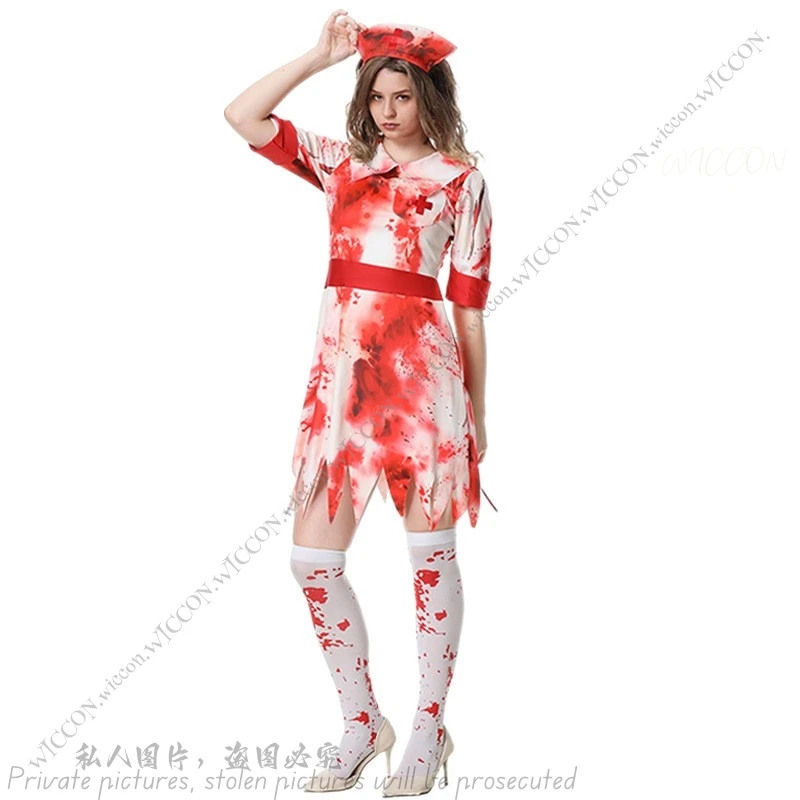 Маскарадный костюм вампира для Хэллоуина медсестры окрашенный кровью косплея