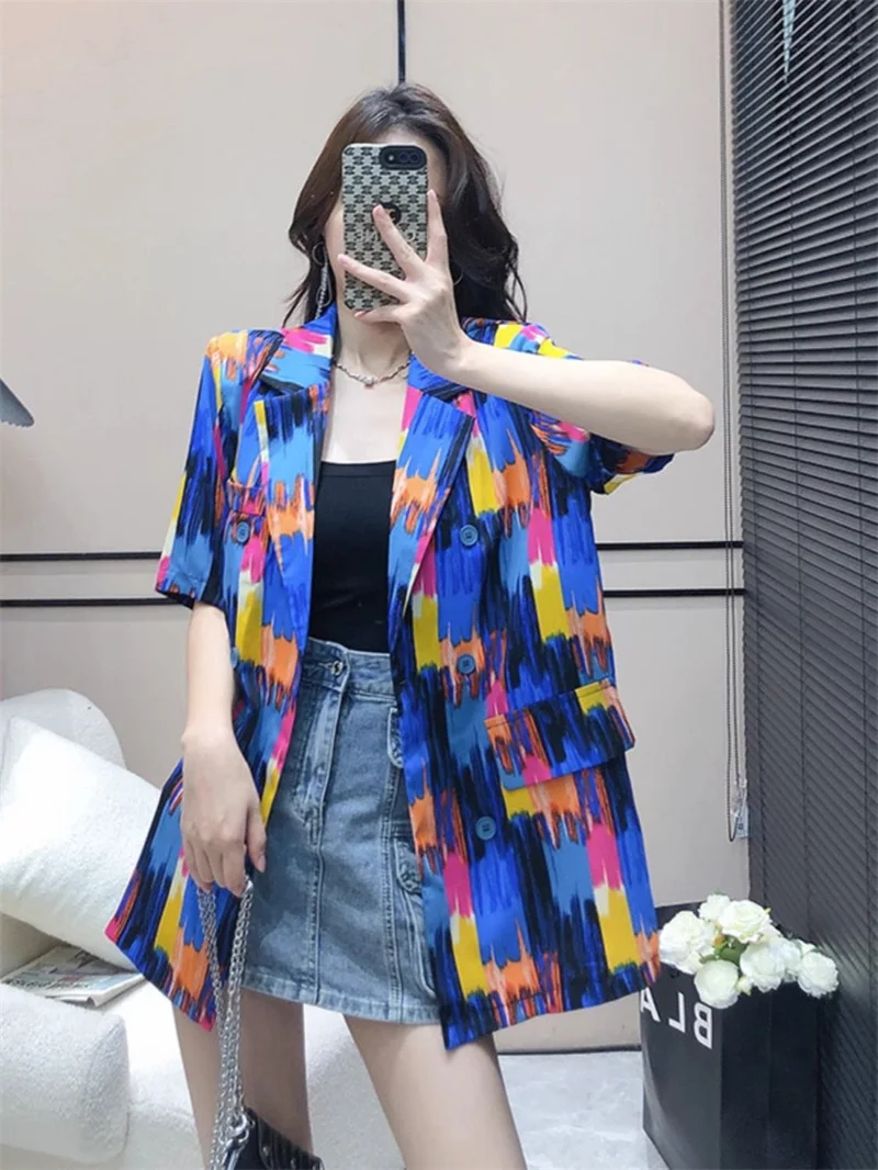 Женский блейзер в стиле ретро свободного покроя с ворсом и чернилами 2024