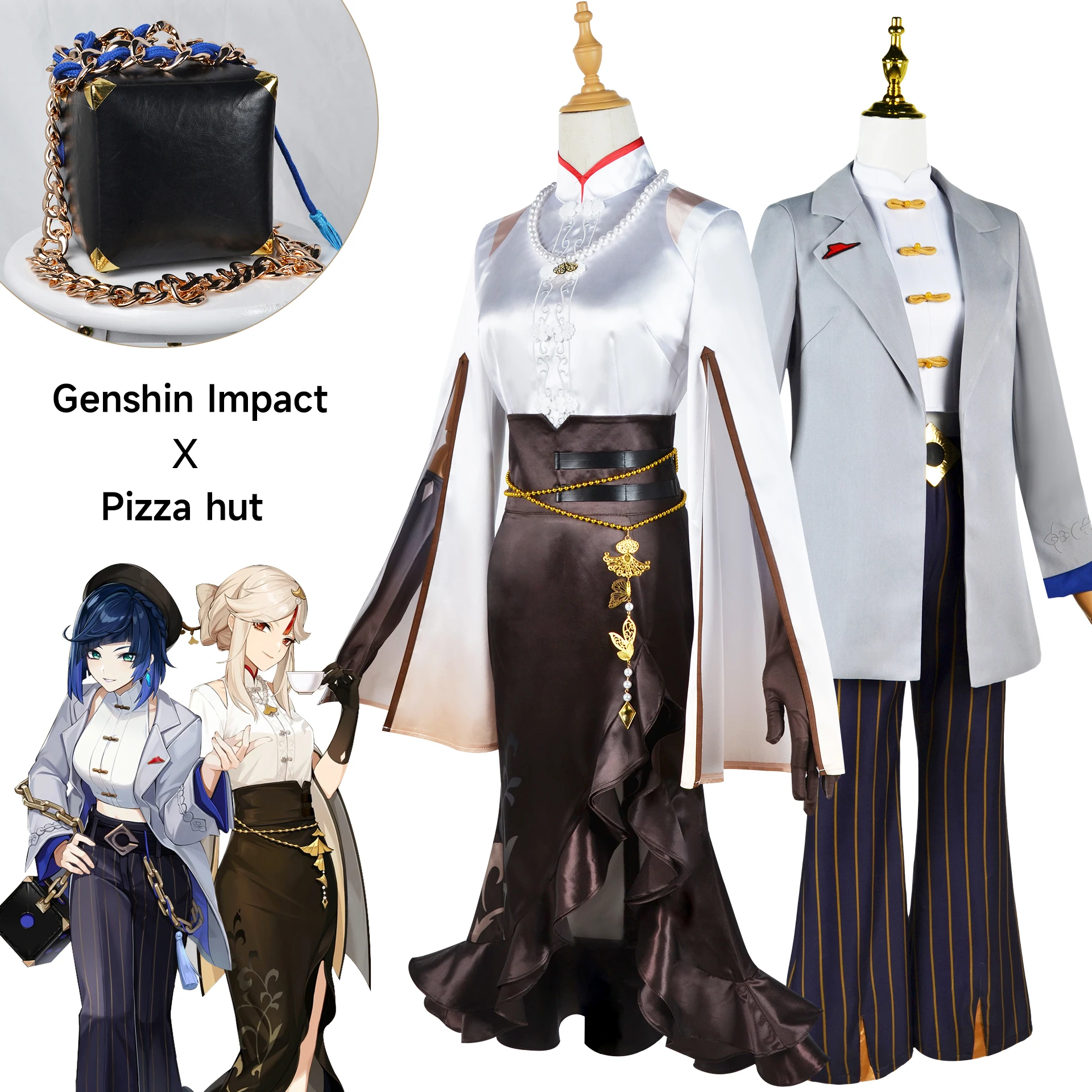 

Genshin Impact Ningguang Yelan Pizza Hut Cosplay Wig Cosplay Anime Game Genshin Cosplay Wig Clothes Full Set Halloween Costumes