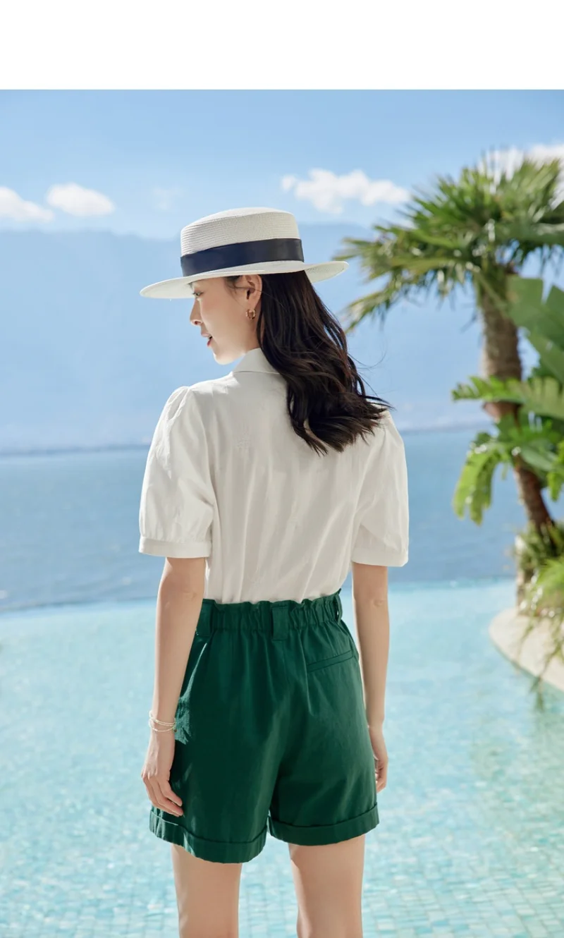 2023 Summer Elastic High Waist Shorts for Women Casual Loose Wide Leg Shorts Solid Female A-line Pockets Shorts Wide leg pants