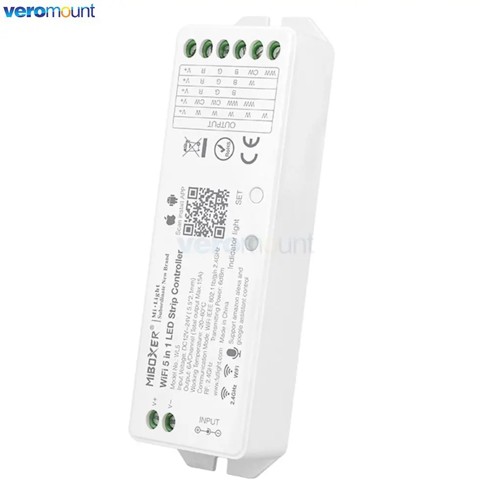 Miboxer WL5 2 4G 5 в 1 Wi-Fi светодиодный контроллер для одноцветных CCT RGB RGBW + светодиодных