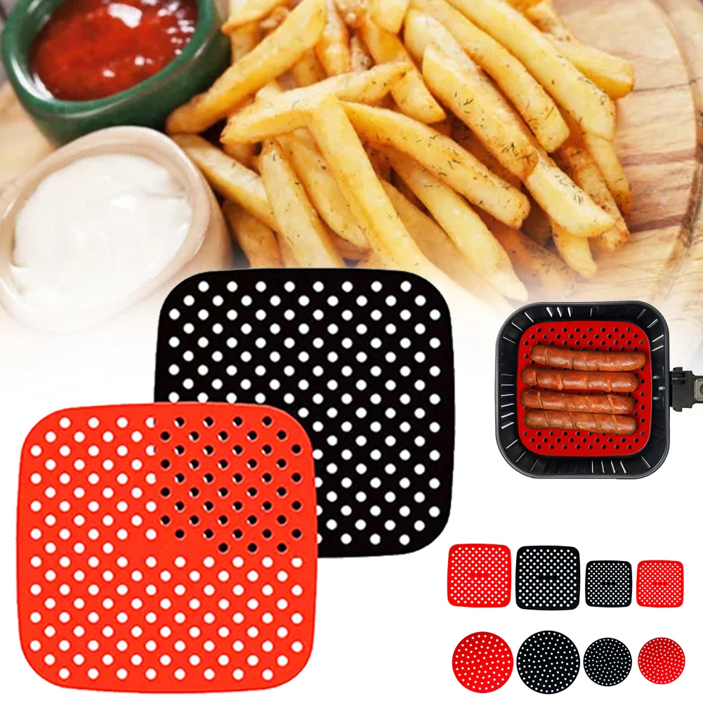 

Air Fryer Liners Reusable Silicone Non-Stick Air Fryer Mat Steamer Pad Parchment Paper Replacement Easy to Clean Round/Square