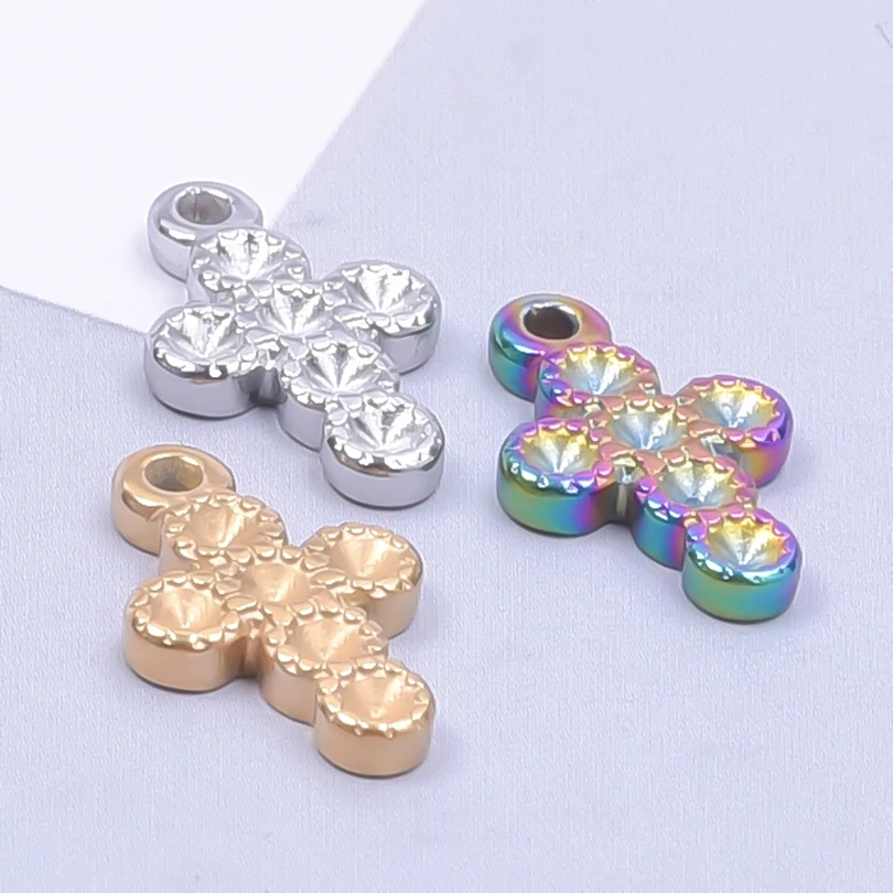 Подвеска-крест из нержавеющей стали радужного/золотого цвета 10 шт./комплект