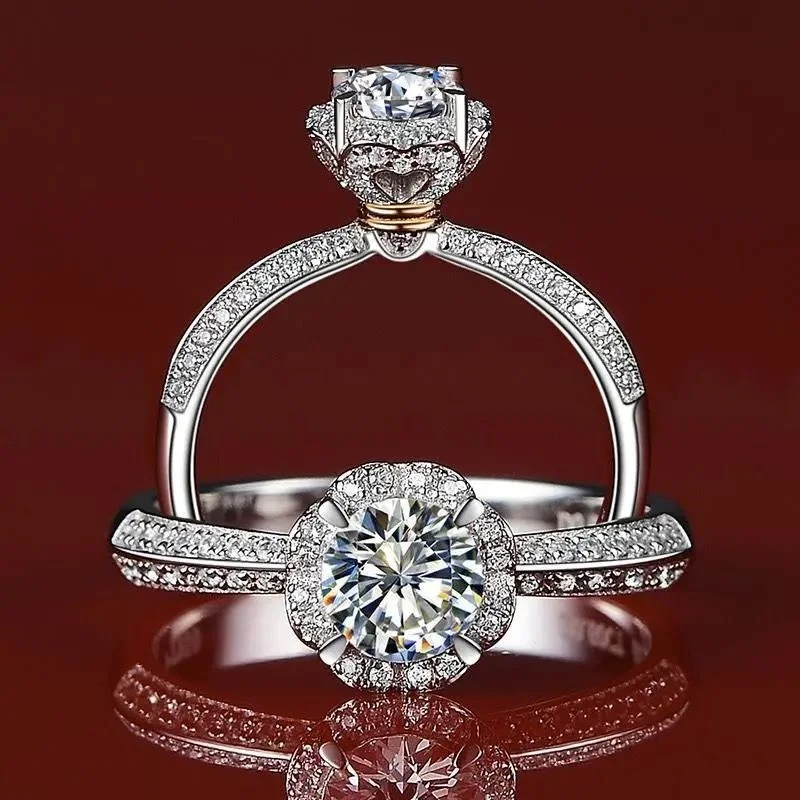 

1 Carat Round Imitation Rose Gold Wire Band Flower Diamond Wedding Ring