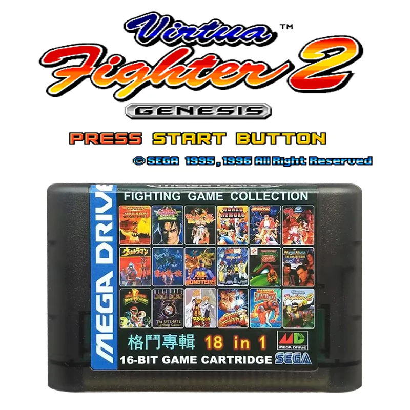 

18 in 1 MD Cartridge Fight Mulit Game in One For Retro Video 16 Bit Game For Mega Drive Mega Genesis