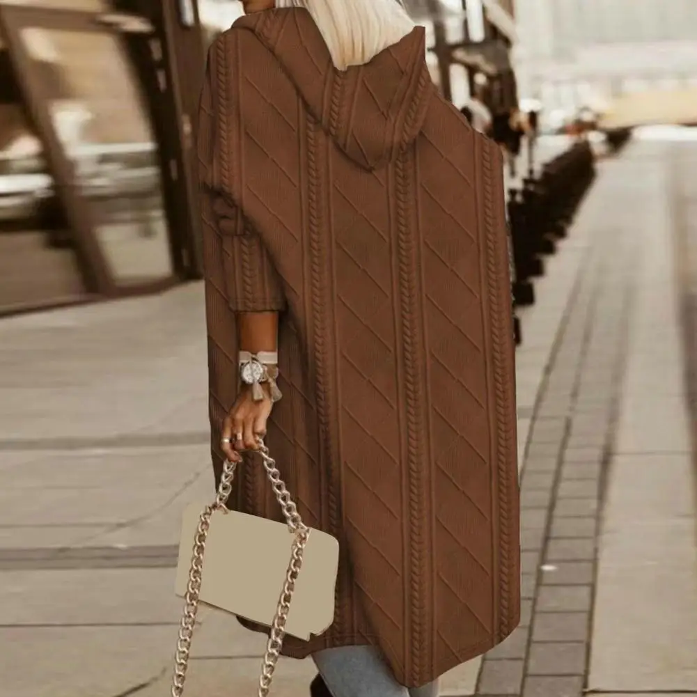 

Мягкая теплая верхняя одежда, вязаный кардиган с капюшоном, вязаный кардиган с капюшоном, теплая стильная женская зимняя куртка с мягкой текстурой и длинными рукавами