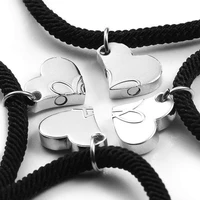 4pcs set magnetic bracelet family heart to heart best friend bracelets for women men black rope bracelet clover jewelry gift