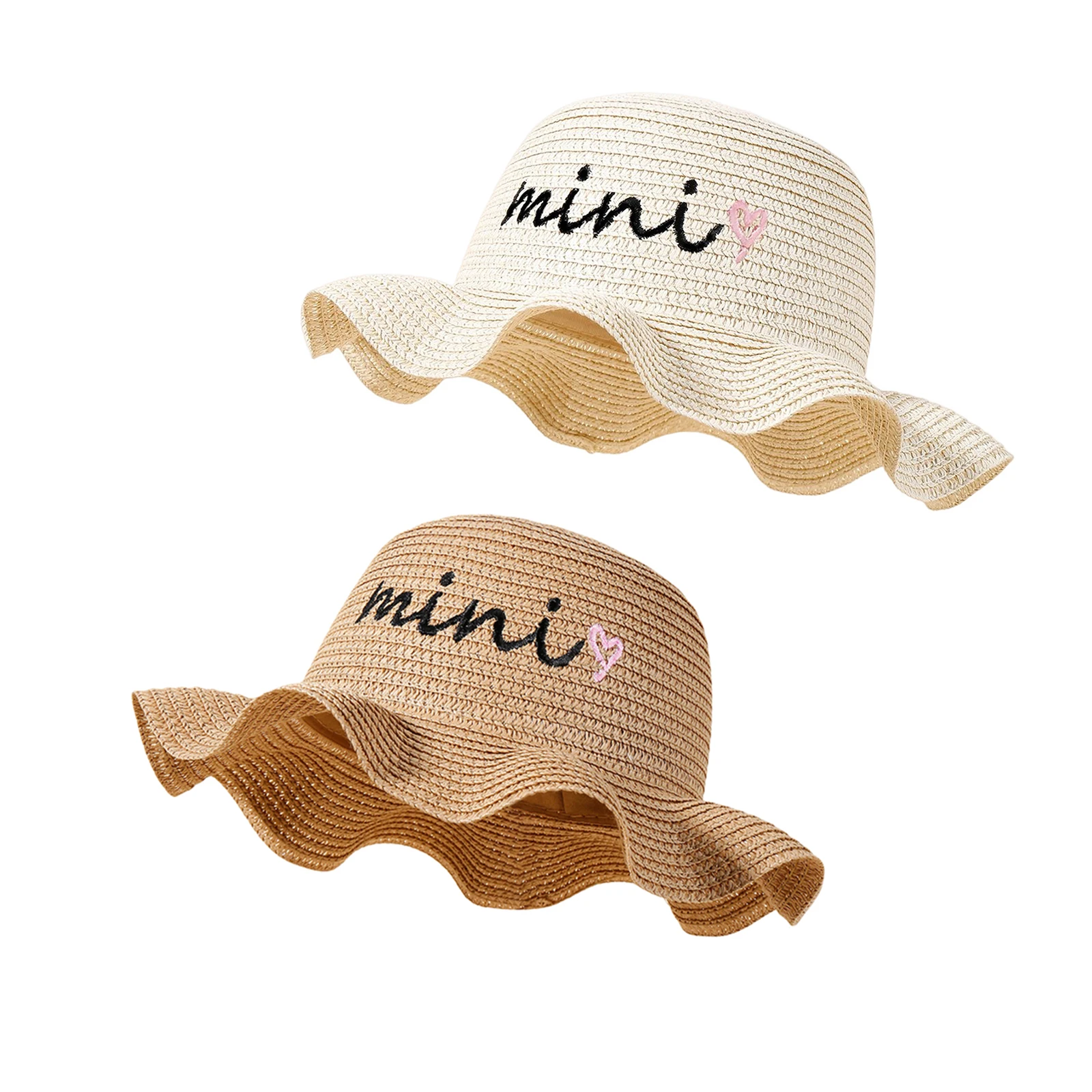 2023-03-02 Lioraitiin 0-15Years Kids Girl Bowler Straw Hat Wide Brim Beach Sun Caps Summer Seaside Travel Outdoor