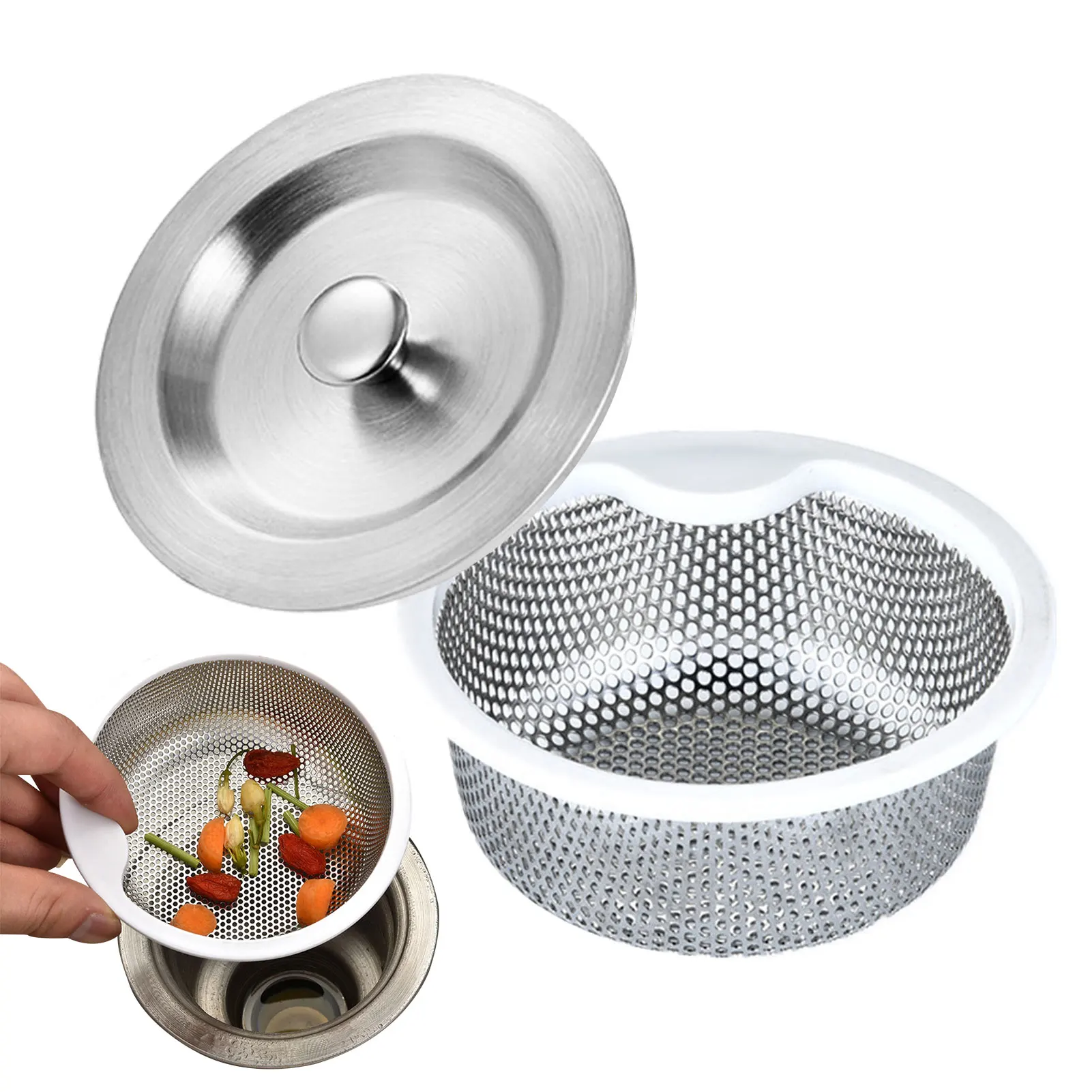 

Сетчатый фильтр для кухонной раковины, Ловец еды из нержавеющей стали, ситечко с крышкой, сливной фильтр, для ванной комнаты