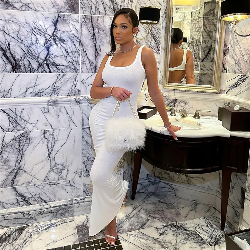 

Модное однотонное облегающее платье макси для женщин Y2K, летнее повседневное уютное универсальное приталенное платье для отпуска, элегантн...