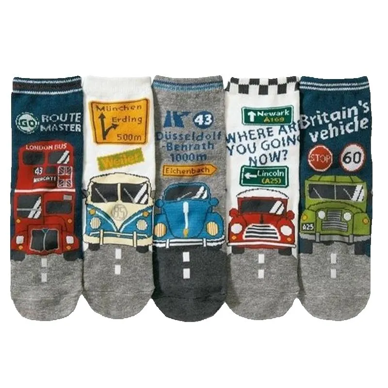 

New 4-7 years old unisex children cartoon bus cotton socks boys girls mid-calf socks 10 pairs/lot mix baby socks