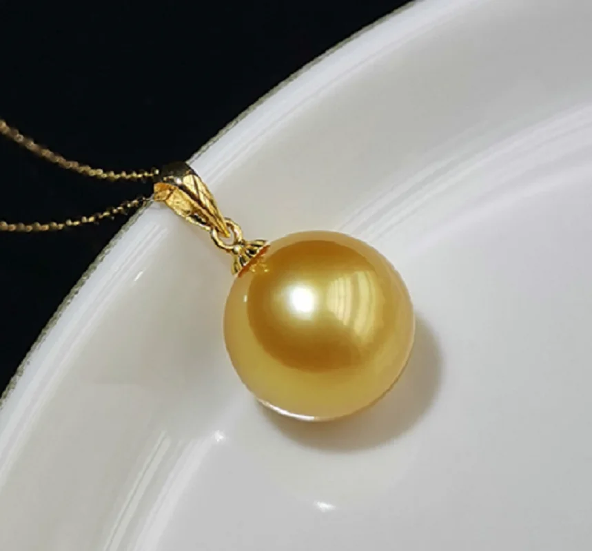 Золотая подвеска 12-13 мм круглый натуральный морской золотой жемчуг модные