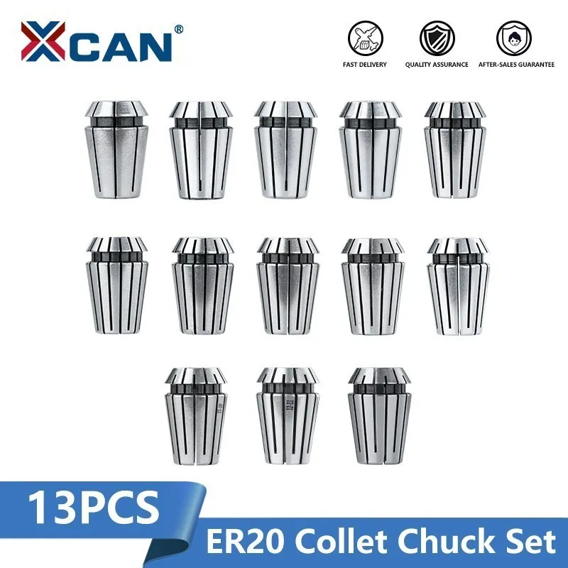 

XCAN ER20 Collet Chuck Set 13pcs AA Standard Spring Collet Clamp CNC Router Milling Chuck Collet for Milling Lathe Tools Holder