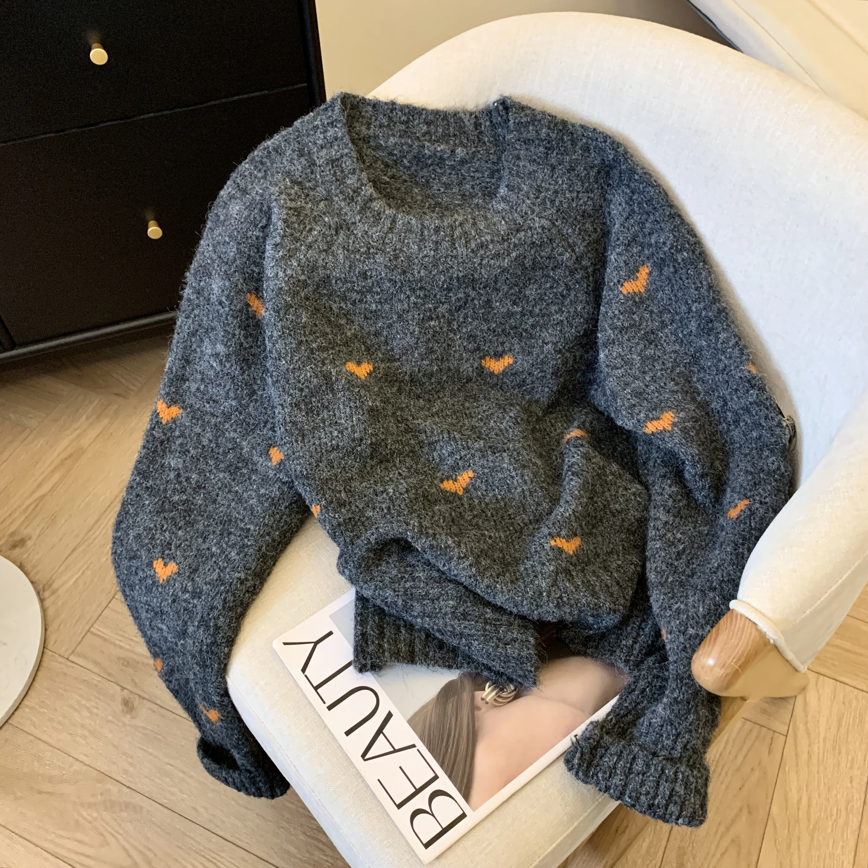 Новинка 2024 хлопковый шерстяной пуловер в ленивом стиле женский осенне-зимний