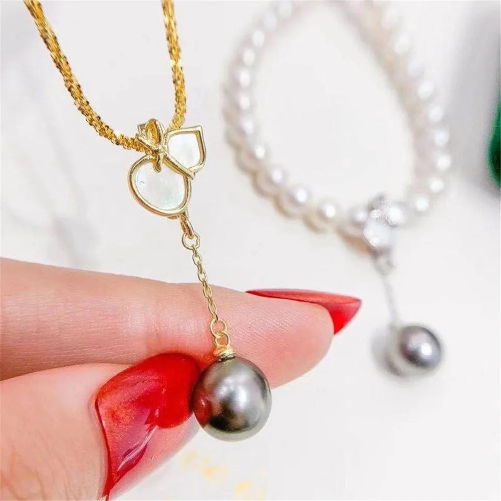 

DIY pearl accessories S925 sterling silver pendant with hollow gourd buckle necklace pendant with 8-12mm beads
