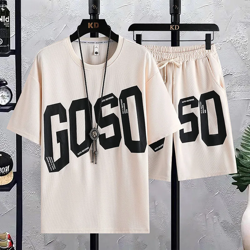 Leisure Sports Suit Men's Summer Trendy Big Letter Print Short-Sleeve Shorts Youth Summer Suit